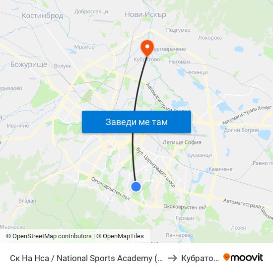 Ск На Нса / National Sports Academy (1609) to Кубратово map