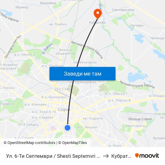 Ул. 6-Ти Септември / Shesti Septemvri St. (1807) to Кубратово map