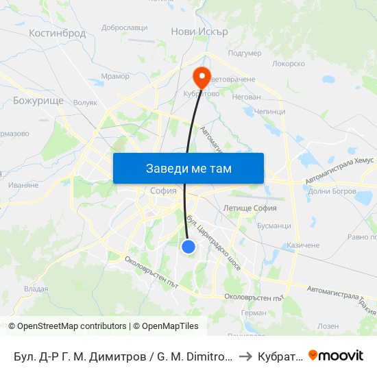 Бул. Д-Р Г. М. Димитров / G. M. Dimitrov Blvd. (0317) to Кубратово map