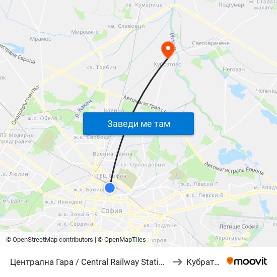 Централна Гара / Central Railway Station (1327) to Кубратово map