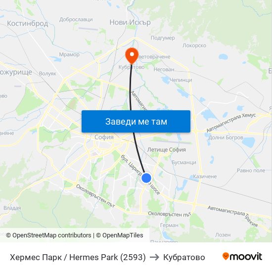 Хермес Парк / Hermes Park (2593) to Кубратово map