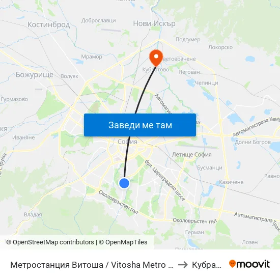 Ⓜ️ Метростанция Витоша / Vitosha Metro Station (0909) to Кубратово map