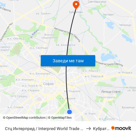 Стц Интерпред / Interpred World Trade Centre (1109) to Кубратово map