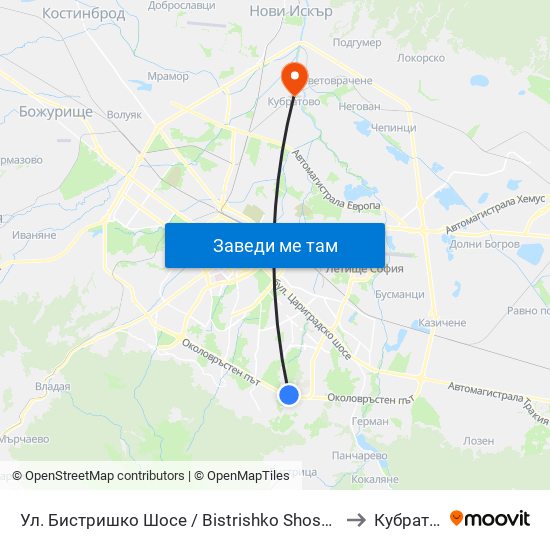 Ул. Бистришко Шосе / Bistrishko Shosse St. (0864) to Кубратово map