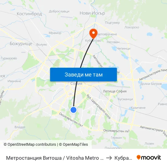 Ⓜ️ Метростанция Витоша / Vitosha Metro Station (2756) to Кубратово map