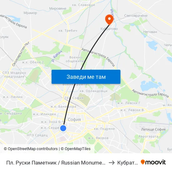 Пл. Руски Паметник / Russian Monument Sq. (1295) to Кубратово map