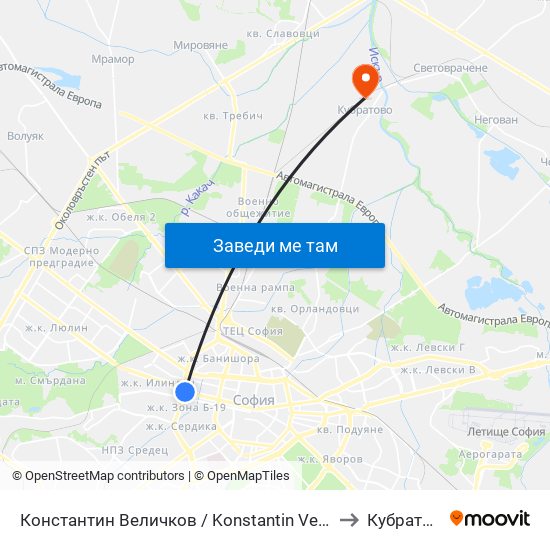 Константин Величков / Konstantin Velichkov to Кубратово map