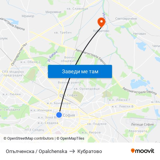 Опълченска / Opalchenska to Кубратово map