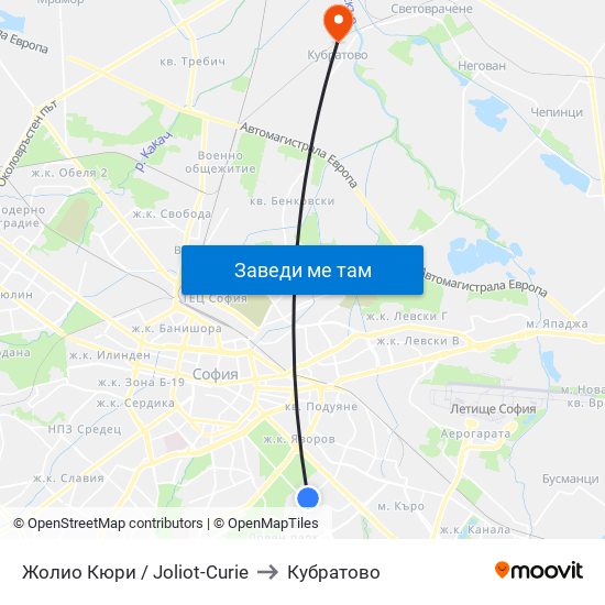Жолио Кюри / Joliot-Curie to Кубратово map