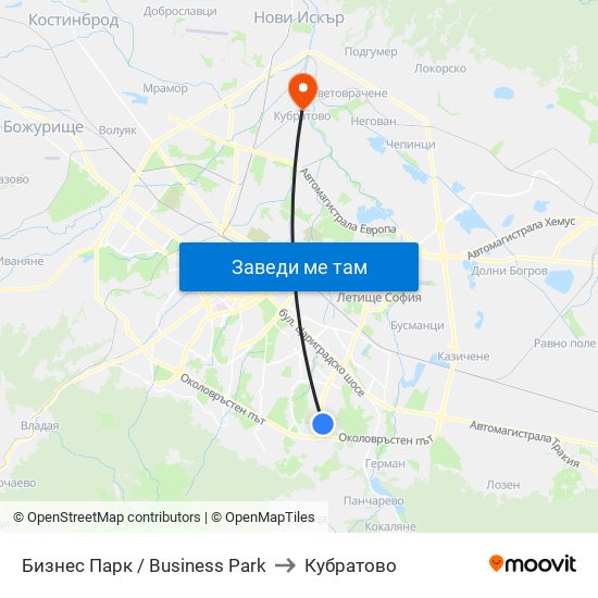 Бизнес Парк / Business Park to Кубратово map