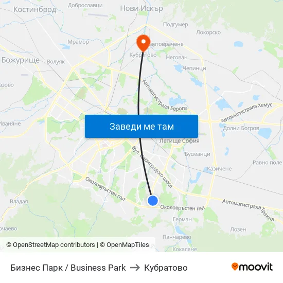 Бизнес Парк / Business Park to Кубратово map