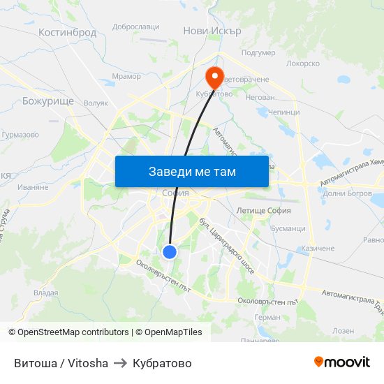 Витоша / Vitosha to Кубратово map
