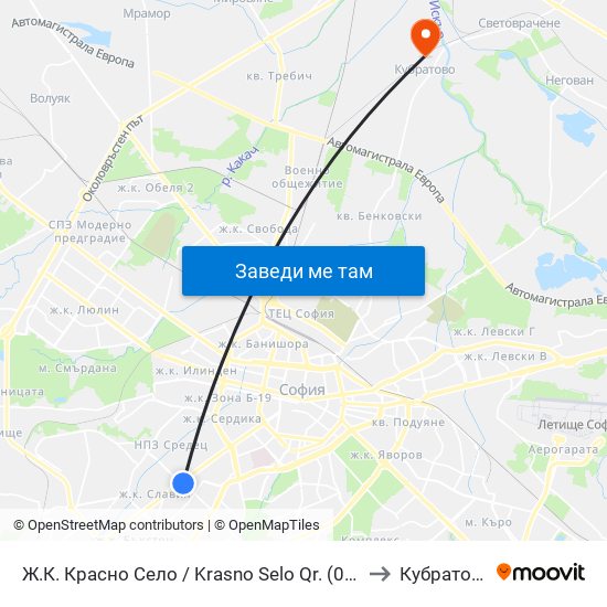 Ж.К. Красно Село / Krasno Selo Qr. (0637) to Кубратово map