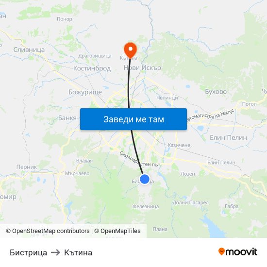 Бистрица to Кътина map