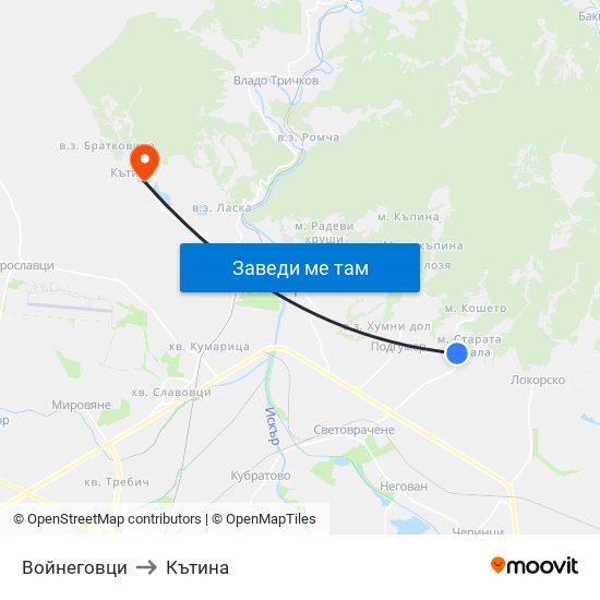 Войнеговци to Кътина map