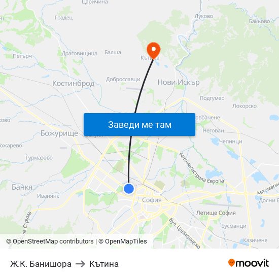 Ж.К. Банишора to Кътина map