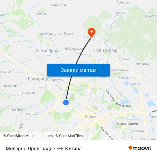 Модерно Предградие to Кътина map