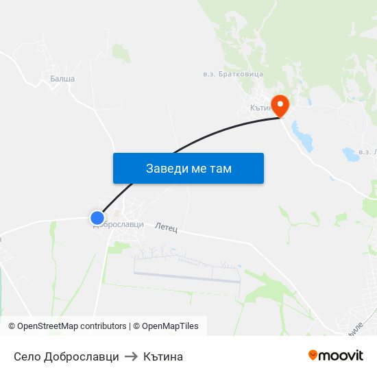 Село Доброславци to Кътина map