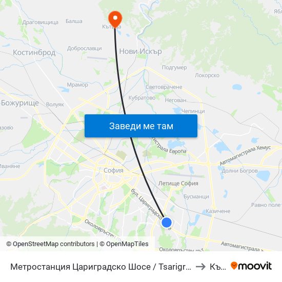 Метростанция Цариградско Шосе / Tsarigradsko Shosse Metro Station (1016) to Кътина map