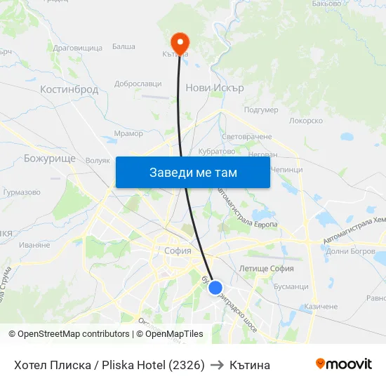 Хотел Плиска / Pliska Hotel (2326) to Кътина map