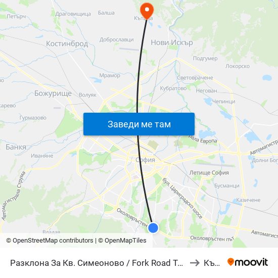 Разклона За Кв. Симеоново / Fork Road To Simeonovo Qr. (1458) to Кътина map