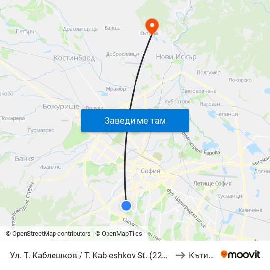Ул. Т. Каблешков / T. Kableshkov St. (2213) to Кътина map