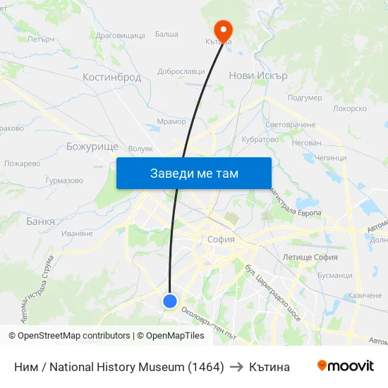 🎨 Ним / National History Museum (1464) to Кътина map