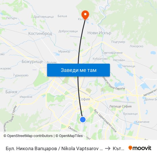 Бул. Никола Вапцаров / Nikola Vaptsarov Blvd. (0344) to Кътина map