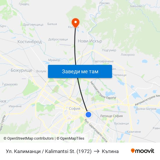Ул. Калиманци / Kalimantsi St. (1972) to Кътина map