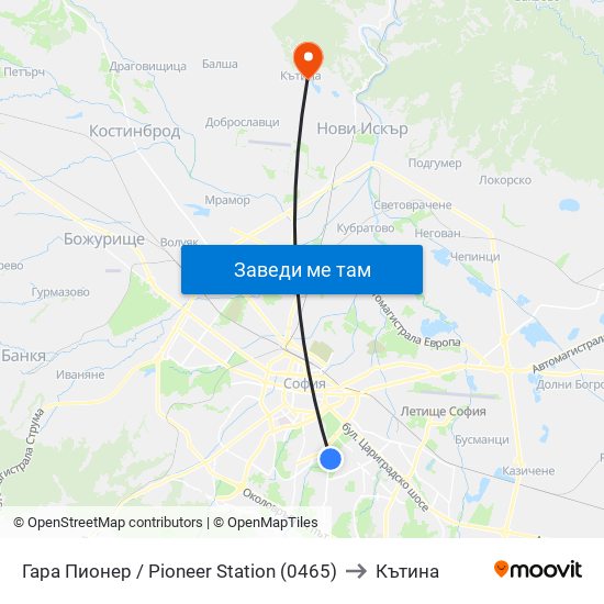 Гара Пионер / Pioneer Station (0465) to Кътина map