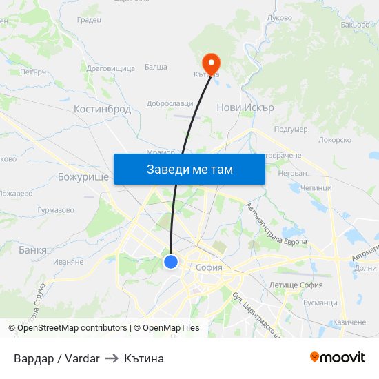 Вардар / Vardar to Кътина map