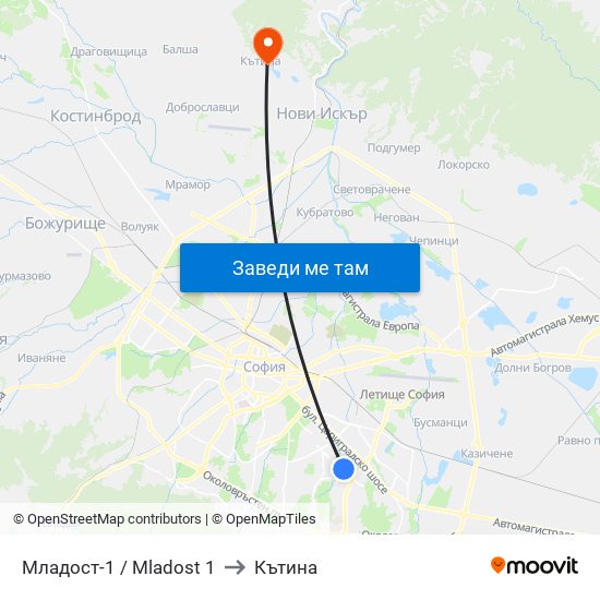 Младост-1 / Mladost 1 to Кътина map