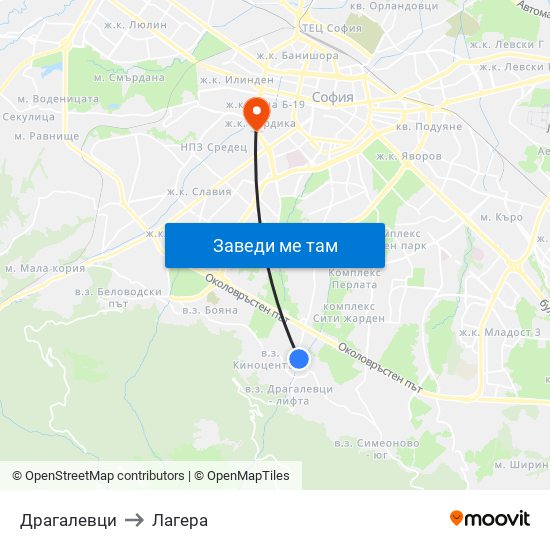 Драгалевци to Лагера map
