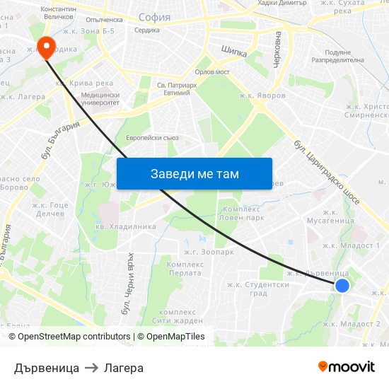 Дървеница to Лагера map