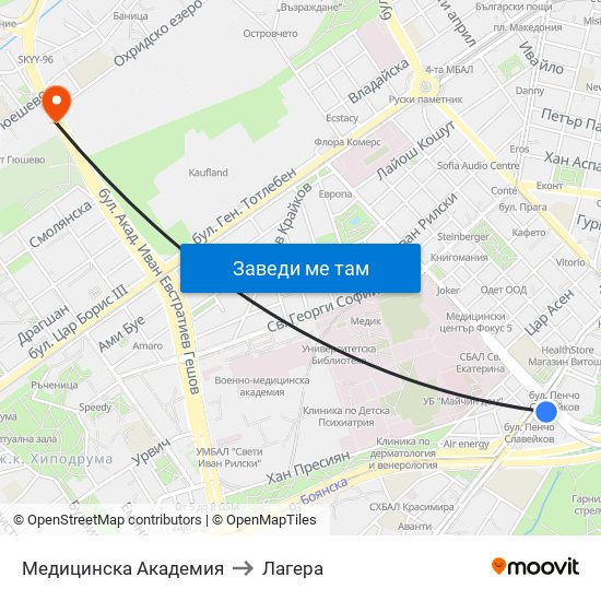 Медицинска Академия to Лагера map