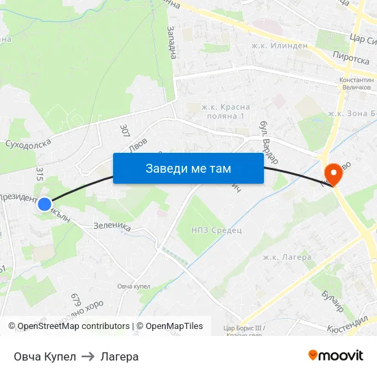 Овча Купел to Лагера map