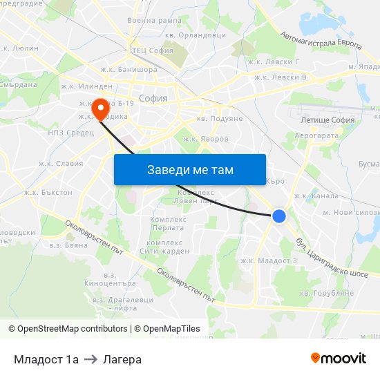 Младост 1а to Лагера map