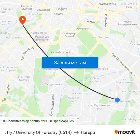 Лту / University Of Forestry (0614) to Лагера map