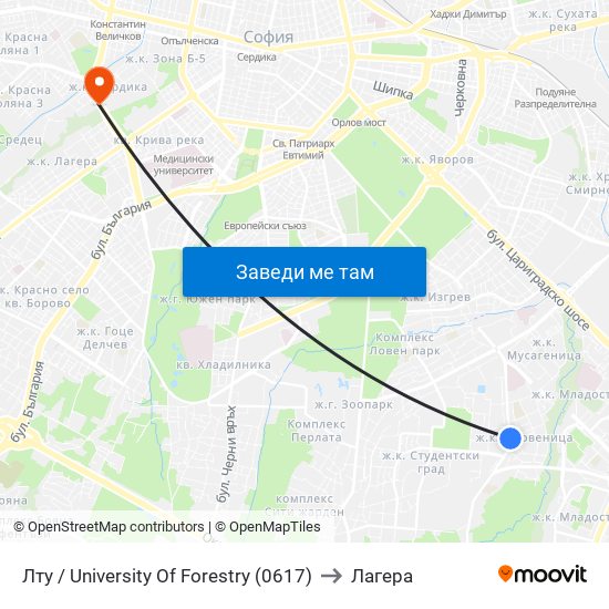 Лту / University Of Forestry (0617) to Лагера map