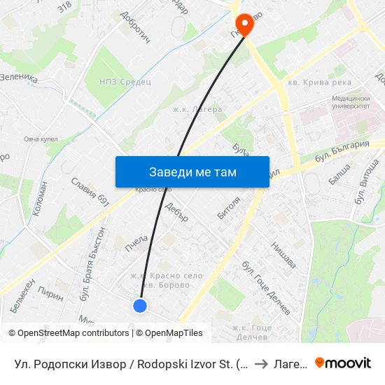 Ул. Родопски Извор / Rodopski Izvor St. (2730) to Лагера map