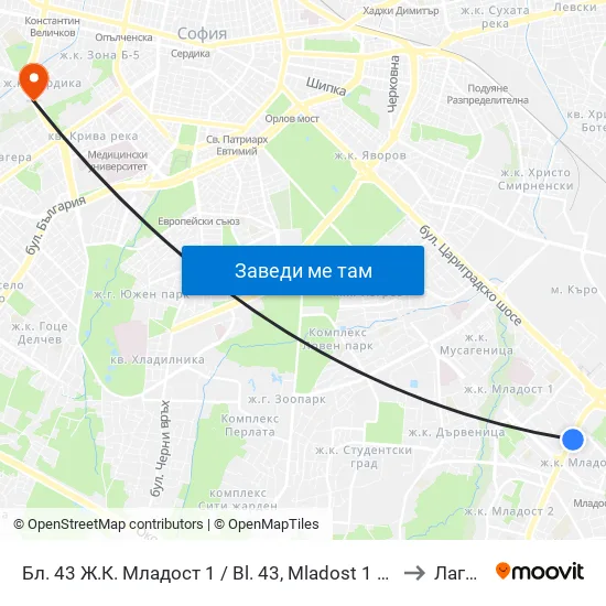Бл. 43 Ж.К. Младост 1 / Bl. 43, Mladost 1 Qr. (0218) to Лагера map