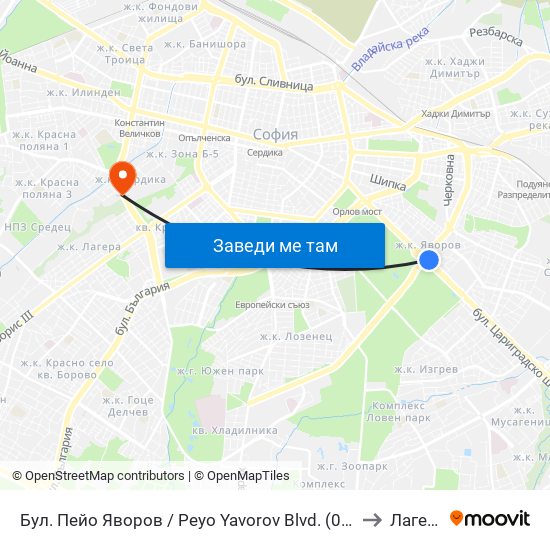 Бул. Пейо Яворов / Peyo Yavorov Blvd. (0073) to Лагера map