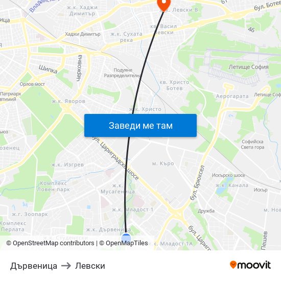 Дървеница to Левски map