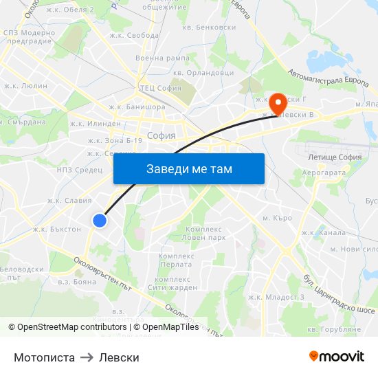 Мотописта to Левски map