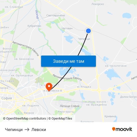 Чепинци to Левски map