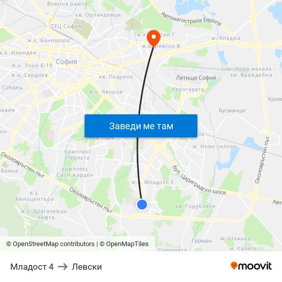 Младост 4 to Левски map