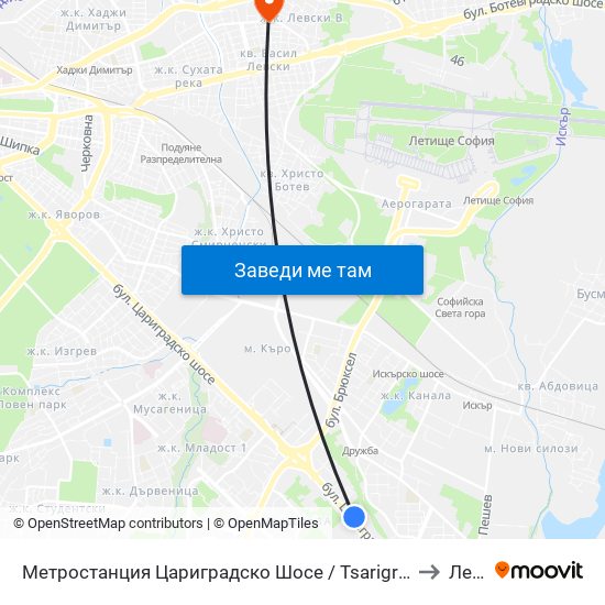 Метростанция Цариградско Шосе / Tsarigradsko Shosse Metro Station (1016) to Левски map