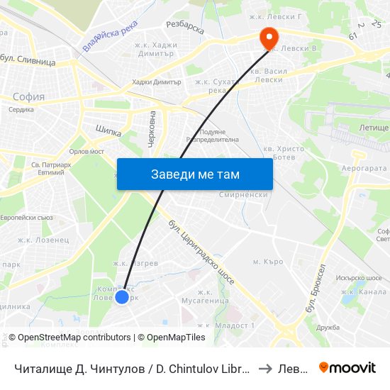 Читалище Д. Чинтулов / D. Chintulov Library (2366) to Левски map
