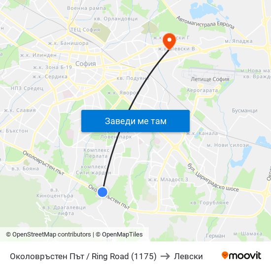 Околовръстен Път / Ring Road (1175) to Левски map