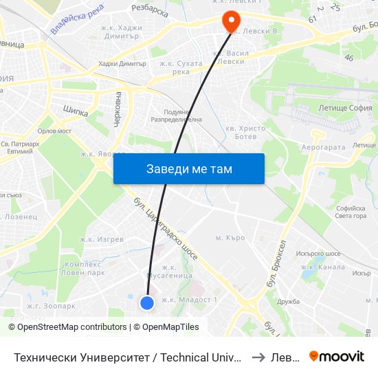 Технически Университет / Technical University (1743) to Левски map